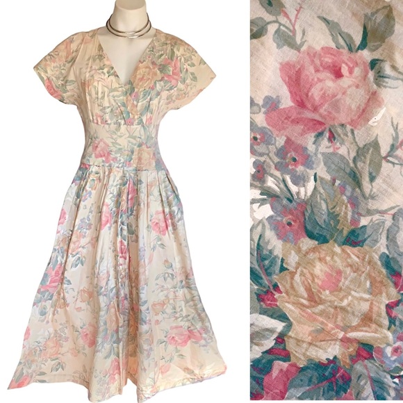 Vintage Dresses & Skirts - v i n t a g e :: Pastel Floral Romantic Cottagecore ILGWU Dress